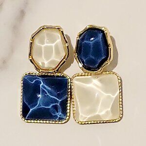 Beautiful Elegant Gold-Plated Geometric Blue & White Drop Earrings